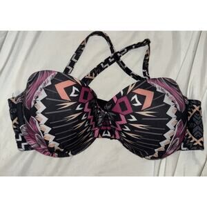 Swimsuits For All Bikini Top Size 12 Floral Aztec Black Underwired Adjustable